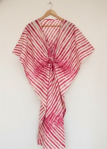 Precioso Vestido Kaftán de Algodón Ecológico con Tie-Dye para Mujer, Cuello en V, Largo, Estilo Bohemio Informal, Hecho a Mano, Transpirable, con Bordado - Product Image 2