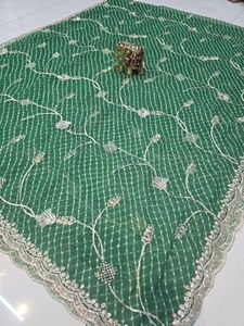 2.4 Meter Traditional Lehenga Dupatta Vintage Cutwork Border Heavy Rainbow Sequence Embroidery Viscose Faux Fur Quick Dry Sun - Product Image 1