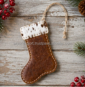 Christmas Tree Decoration Genuine Hair-On Cowhide Leather <b>Small</b> Stocking Hanging Rustic <b>Ornament</b> Holiday Hanging Decoration - Product Image 6