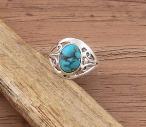 Anillo Clásico de Plata de Ley con Turquesa Azul Cobre del Oeste, Joyería del Suroeste, Banda Ancha, Regalo para Mujer - Product Image 5