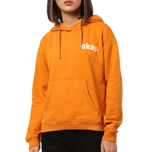 เสื้อฮู้ดสีส้มสำหรับผู้หญิง ทรงหลวม สวมใส่สบาย ผลิตจากผ้าฝ้ายผสม มีกระเป๋าหน้าและเชือกผูกฮู้ด สไตล์สตรีทแวร์ - Product Image 1