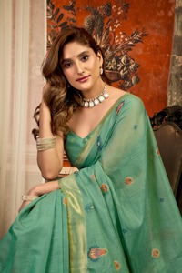 Sari en coton et soie avec bordure en dentelle tissée Zari, dernier cri, prix de gros - Product Image 2