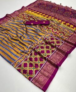 Sari de Seda Semi Ajrakh Estampado con Blusa, Estilo Bollywood Suave y Ligero para Uso Diario, Festivo y de Oficina - Product Image 6