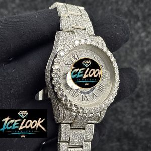 ICE LOOK นาฬิกาข้อมือสตรีสแตนเลสสตีลหรูหรา 40 มม. หน้าปัดกลม คริสตัลแซฟไฟร์ อะนาล็อก ควอตซ์ แสดงวันที่ ตัวล็อคแบบพับได้ - Product Image 3