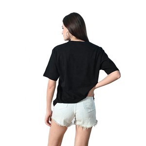 Camisetas de punto acanalado de manga corta para mujer, con cuello redondo, de color sólido, modernas y sexys, informales, básicas, de calidad económica. - Product Image 5