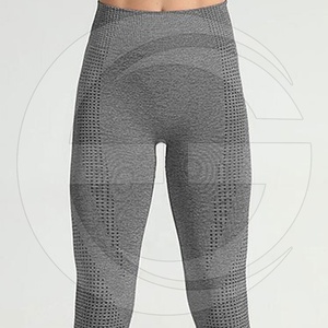 Women's Gray Seamless Yoga Set High Waist Full Length Leggings <b>Crop</b> <b>Top</b> Racerback Scoop Neck Breathable Mesh Sports Wear - Product Image 4