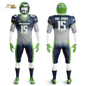 2024 Top quality designed navy and grey Sublimation American football wear uniforms for team with free mockups