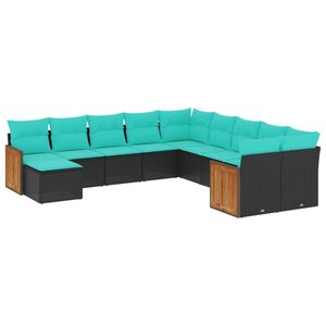 Juego de Sofás de Patio de 11 Piezas en Poliratán Negro con Cojines, Muebles Elegantes para Exteriores - Product Image 2