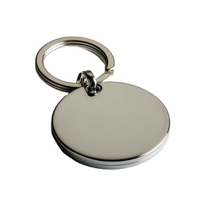 Silver Metal <b>Keychain</b> with Custom Logo Engraved Round Blank for Promotional Business Giveaway Gifts - Product Image 1
