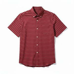 Premium Men's Red Striped Casual Jersey Summer Shirt Lightweight Breathable Quick Dry UV Protection 100% Cotton Button <b>Down</b> - Product Image 1