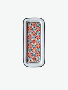 Rectangular Serving <b>Plate</b> With Bohemian Floral Pattern Handpainted Porcelain Enameled Design - Product Image 1