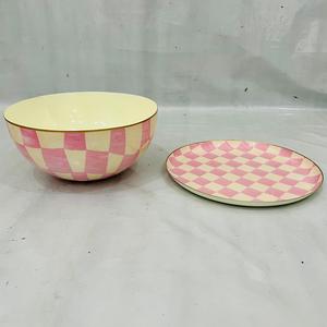 Cuenco de acero dulce esmaltado a mano con diseño a cuadros multicolor, acabado brillante, estilo rústico, cuenco profundo, no tóxico - Product Image 6