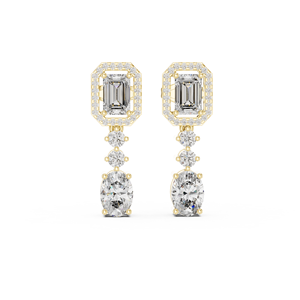 UNIQUE <b>Dangling</b> <b>Earrings</b> 3CT Lab Grown Mix Cut <b>Diamonds</b> 18KT Yellow Gold Rhodium Plated Luxury for Women's Wedding Engagement - Product Image 1