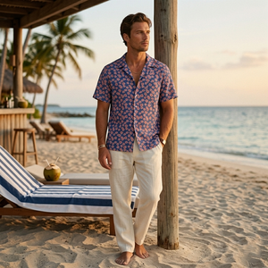 Custom Hawaiian Beach <b>Shirt</b> for Men with Tropical Print Short Sleeve <b>Button</b> Up Summer Vacation <b>Shirt</b> OEM Wholesale Supplier - Product Image 2