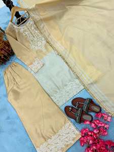 เปิดตัวชุดออกงานดีไซน์ใหม่ล่าสุด ชุดทูโทนผ้าไหมบานาราสี พร้อมเสื้อท็อป กางเกงพลลาโซ และผ้าคลุมไหล่ - Product Image 4