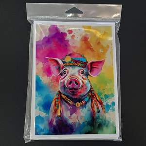 Whimsical A7 Size <b>5x7</b> Pack of 8 NEW Hippie Animal Pig Blank Note Cards with <b>Envelopes</b> Greeting Cards - Product Image 3