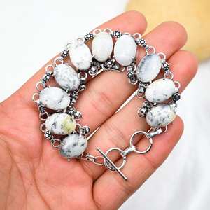 กำไลข้อมือเงินแท้ 925 ประดับโอปอลเดนไดรต์ งานแฮนด์เมด ดีไซน์หรูหรา ของขวัญสำหรับผู้หญิง - Product Image 1