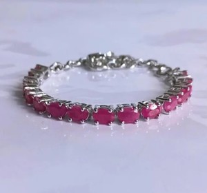 Natural Ruby Tennis Bracelet in Sterling <b>Silver</b> White Gold Plated Luxury Red Gemstone Women's Wedding & Anniversary Gift - Product Image 1