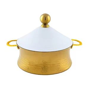 Cacerola Royal de Acero Inoxidable Pulido con Acabado Dorado Brillante, Calentador de Alimentos Premium, Servidor de Buffet con Tapa Cónica Martillada - Product Image 2