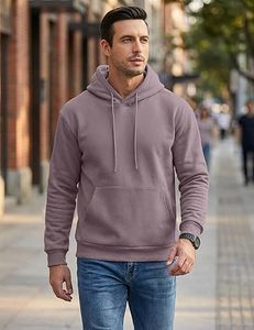 เสื้อสเวตเชิ้ตมีฮู้ดสีพื้นสำหรับผู้ชาย ทรงปกติ ผ้าถักขนแกะ สวมใส่สบายๆ สไตล์ฤดูใบไม้ร่วง สีม่วงอมเทา - Product Image 1