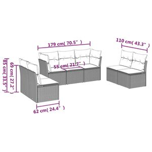 Ensemble de canapés de patio en polyrotin noir avec coussins, meubles de jardin élégants, sièges d'extérieur pour 6 personnes - Product Image 3