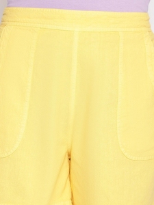 Shorts en coton tricoté jaunes pour femmes, taille haute, élastiques, respirants, coupe décontractée, avec poches - Product Image 6
