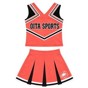Ensemble uniforme de cheerleading noir et blanc corail, haut court sans manches à col en V, jupe plissée, tenue de performance pour équipe de danse et cheerleading - Product Image 2