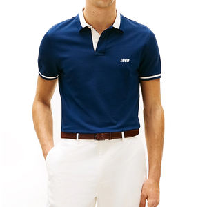 Polo à col color block coupe classique pour homme, en coton premium respirant, logo personnalisé, polo décontracté, marque privée - Product Image 1