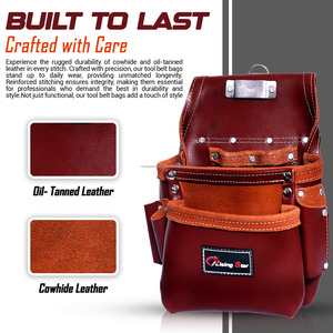 100% Genuine Full Grain Leather <b>Tool</b> Belt with Suspenders Comfortable Back Support <b>Bag</b> Construction Framers Carpenters Handymen - Product Image 6