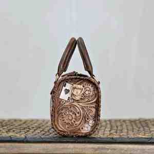 Bolso de Mano de Cuero Genuino Walla, de Lujo, con Panel Turquesa, Diseño Floral, Asas Dobles, Cierre de Cremallera, Portátil, Nuevo, para Mujer - Product Image 3