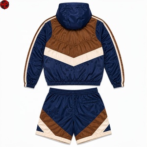 Men Color Block <b>Tracksuit</b> Hooded Zip Up Jacket and Shorts Set Sporty Two Piece Outfit Nylon Windbreaker Set - Product Image 5