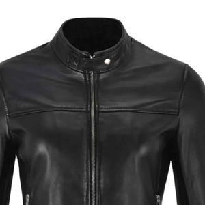 Veste en cuir véritable et toile pour homme, streetwear, de qualité supérieure, durable, élégante, fabriquée au Pakistan, style motard - Product Image 6