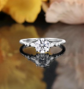 Round Cut Moissanite <b>Ring</b> 925 Sterling <b>Silver</b> Classic <b>Solitaire</b> Engagement <b>Ring</b> Dainty Minimalist Wedding Jewelry Gift for Her - Product Image 1