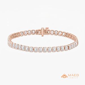 กำไลข้อมือเทนนิสโมอิสซาไนต์สำหรับผู้หญิง สีโรสโกลด์ ดีไซน์โซ่เส้นเล็ก ประดับด้วยพลอยรูปทรงสี่เหลี่ยมผืนผ้า เครื่องประดับแฟชั่น ของขวัญสำหรับเจ้าสาว สวยสง่า - Product Image 1