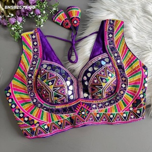 <b>Top</b> Quality <b>Italian</b> Silk with Real Mirror & Multi-Thread work & SweetHeart Neck & Padded Blouse Collection Supplier from India - Product Image 1