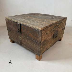 Coffre de rangement antique rectangulaire artisanal en bois massif, écologique, rustique, vintage, style ferme, pour couvertures et café bas, type coffre de espoir - Product Image 3