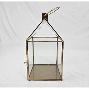 Lanterne décorative pour plantes succulentes, cadre doré, verre transparent, porte-bougie, vase à fleurs triangulaire - Product Image 5