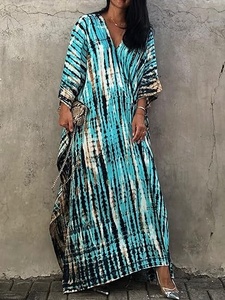 Vestido Maxi Boho Tie Dye con Cuello en V, Manga Tres Cuartos, Corte Holgado, Vestido Casual de Verano, Tejido Transpirable - Product Image 2