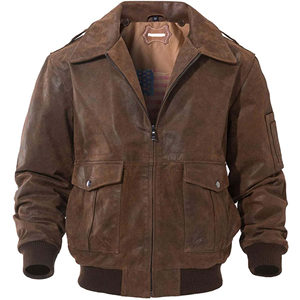 Chaqueta de Piloto Aviador de Cuero Genuino de Cordero para Hombre, Color Marrón, Estilo Bomber - Product Image 1