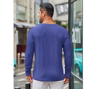 T-shirt à manches longues en coton pour homme, col rond basique, personnalisable avec logo, vêtements vierges, fournisseur en gros - Product Image 5