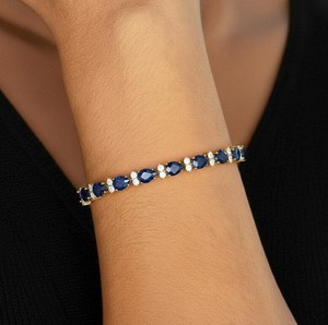 Pear Cut Lab Grown Blue Sapphire Stone Gold Plated 925 Sterling <b>Silver</b> Luxury <b>Charm</b> Bracelet - Product Image 2