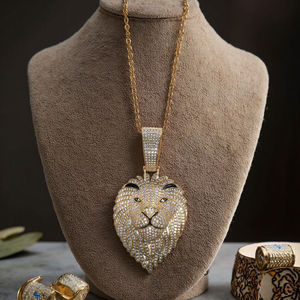 Gold Plated Lion Head Pendant With Crystal Rhinestones Hiphop Charm For <b>Men</b> Animal Themed Jewelry - Product Image 5