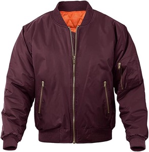 Blouson bomber bordeaux pour homme, fermeture éclair, coupe-vent, vêtement d'extérieur décontracté, couleur unie, extérieur en polyester, pour l'automne - Product Image 1