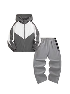 Two-Piece Solid Sports Outfits Featuring Hooded Long-Sleeve Zip-Up Jacket Jogger Pants Polyester/Cotton Anti-Wrinkle Complete - Product Image 3