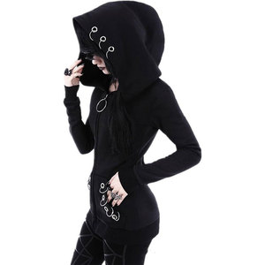 Sweat-shirt à capuche surdimensionné gothique pour femmes, avec fermeture éclair, manches longues, veste punk avec poches - Product Image 2
