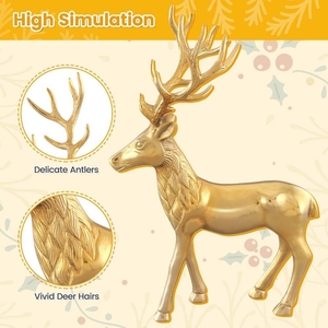 Estatua de Reno Dorada Contemporánea - Lujosa Figura Decorativa de Reno Navideño con Textura de Piel Detallada para Decoración - Product Image 5