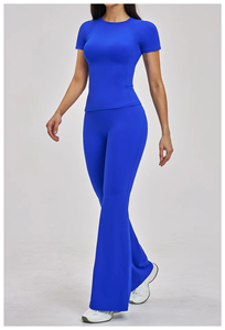 Nouvel ensemble de sport 2 pièces côtelé uni, respirant et à séchage rapide, coupe ajustée, pour femme, idéal pour le yoga et la course à pied, référence 2546 - Product Image 1