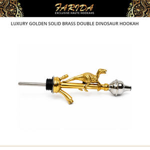 Ensemble de chicha miniature de luxe de haute qualité en laiton massif égyptien doré, finition laquée, sculpté en forme de double dinosaure - Product Image 3