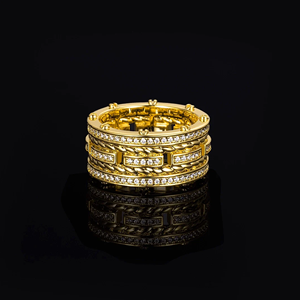 Luxury 24K <b>Gold</b> Moissanite <b>Cocktail</b> <b>Ring</b> Geometric Design Pave Setting Round Brilliant Cut Unisex Everyday Wear - Product Image 2