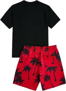 Men's 2 Piece Short Sleeve Graphic Tee Hawaiian Printed Drawstring Shorts <b>Set</b> - Product Image 2